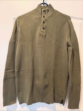 Express Men's Olive Green Knit Half-Button Sweater